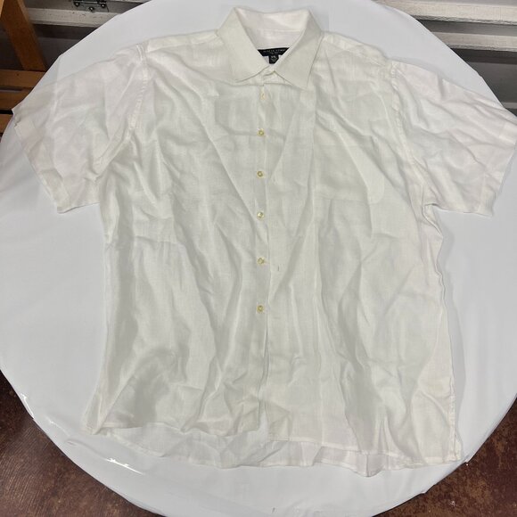 Pronto Uomo Men's 2XL 100% Linen Shirt‎ White Button up Short Sleeve - Picture 1 of 8